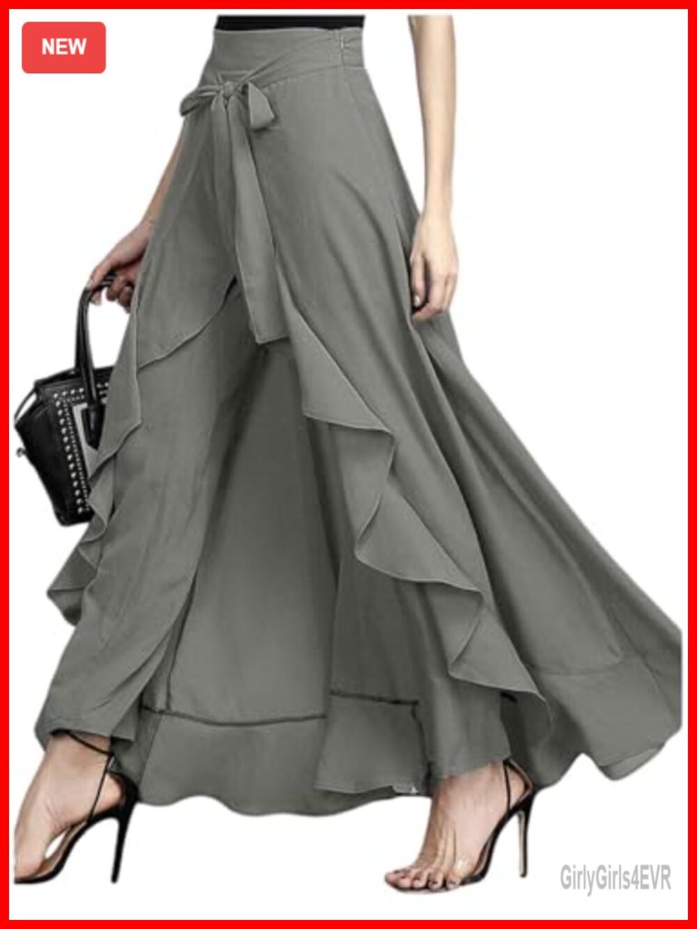Women's Chiffon High Waist Culottes Tie Front Ruffle Flowy Maxi Skirt Pants